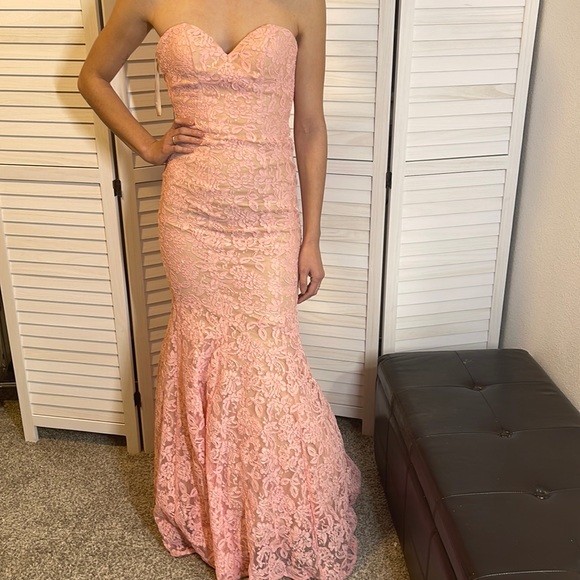 Sherri Hill Dresses Sherri Hill Pink Strapless Lace Mermaid Dress Gown Xs Poshmark